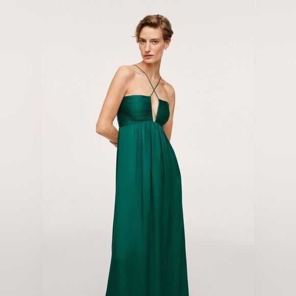 NWT Mango Elegant Green Halter Maxi Dress - Picture 1 of 8